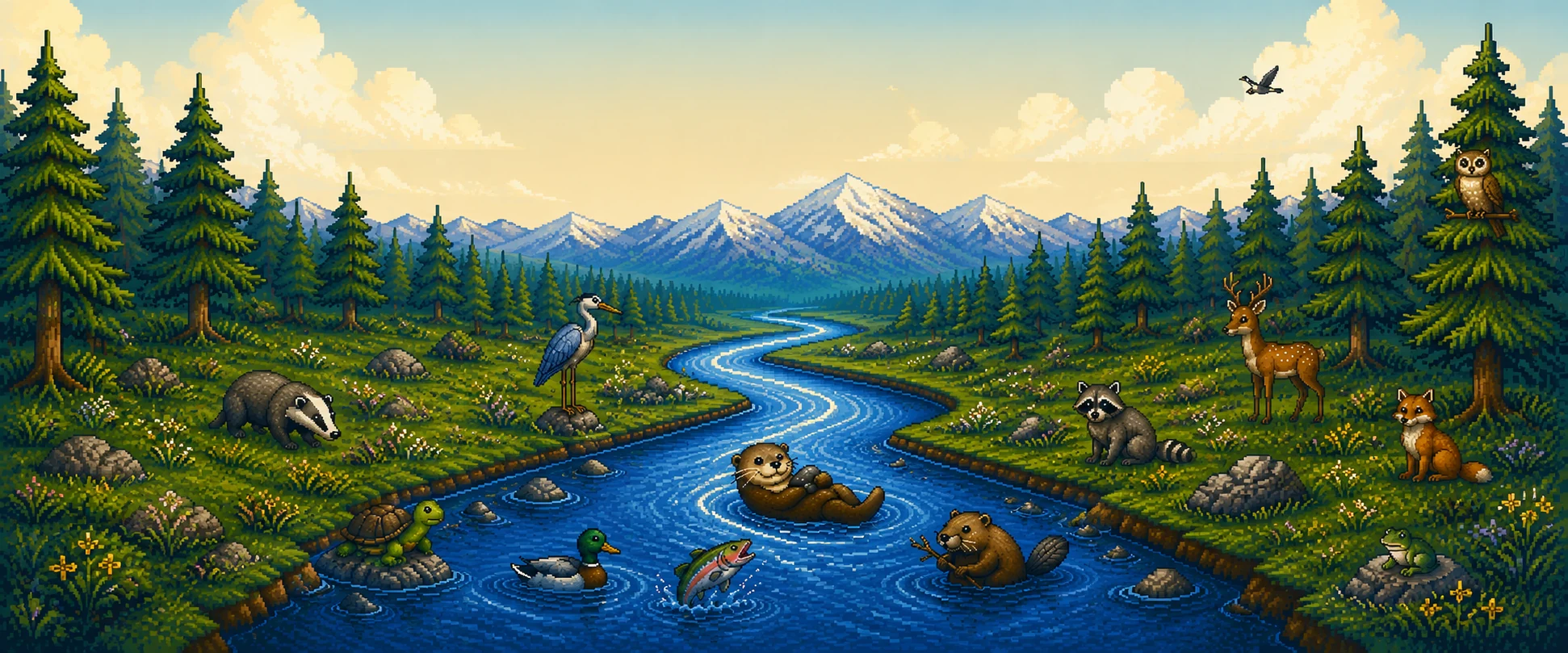 Bluebend mountain river scene by day